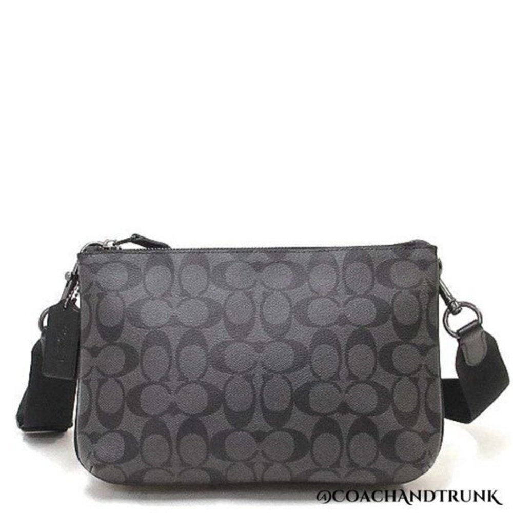 COACH 2PC Everett Crossbody Dbl Sided Charcoal Khaki / Khaki Red & Card Case NWT - Picture 12 of 16